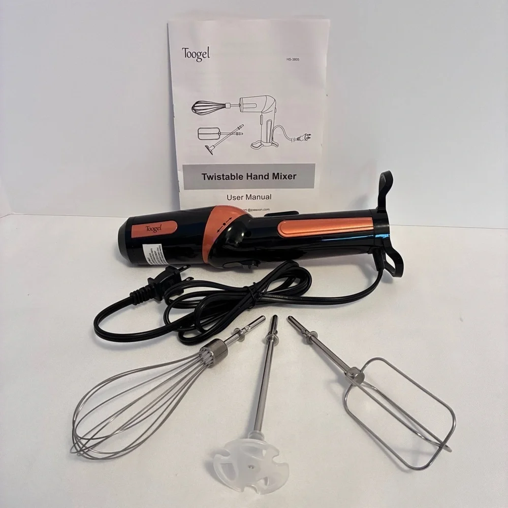 Toogel Twistable Electric Hand Stick Mixer With Attachments & Manual